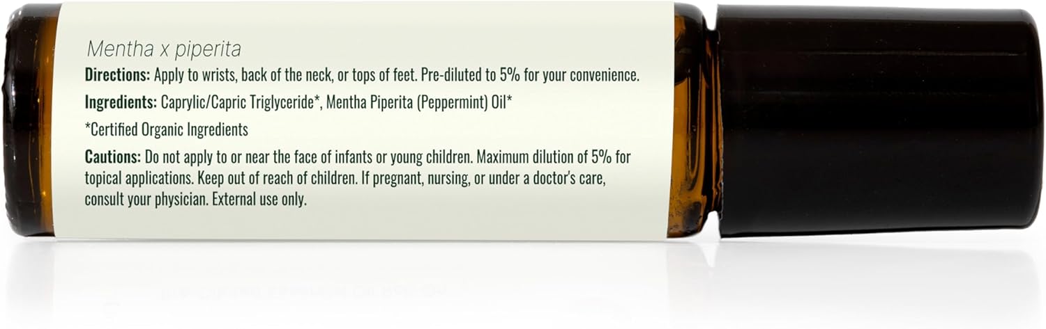 Plant Therapy Organic Peppermint Essential Oil 10 mL (1/3 oz),100% Pure, Pre-Diluted Roll-On, USDA Certified Organic Aromatherapy, for Neck Tension and Muscle Discomfort