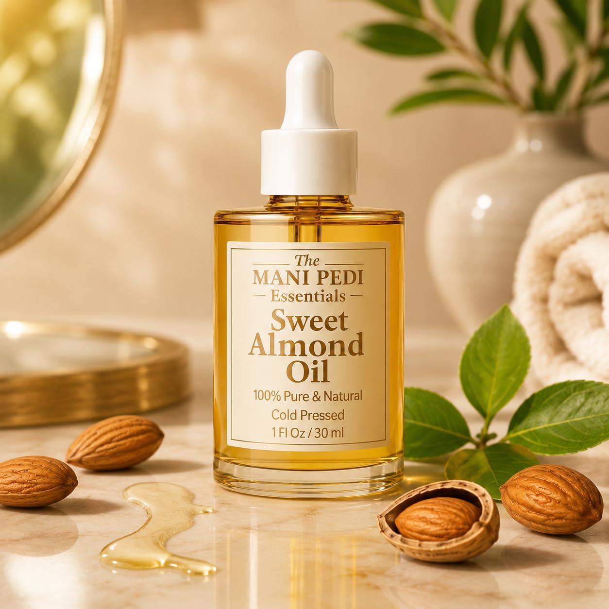TMPE 100% Pure, Organic Sweet Almond Oil. Cold Pressed Natural Moisturizing Oil for Hair, Skin & Body - 1 Fl Oz