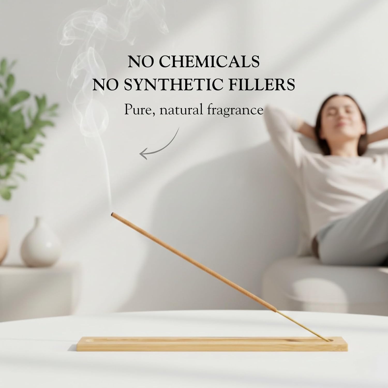 Lavender Incense Sticks 100% Natural, Clean, Non Toxic, Charcoal Free - Energy Cleansing, Negativity Protection, New Home Spiritual Smudging Incenses - 30 Sticks & Bamboo Holder (Lavender)