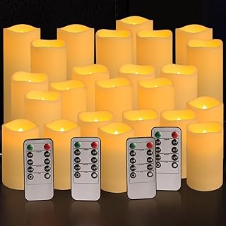 YOROXRG Set of 24 Waterproof Outdoor Flameless Candles, LED Candles with 4 Remote and Timer,(H 4" 5" 6" x D 2.2"),for Christmas,Halloween,Wedding,Festival