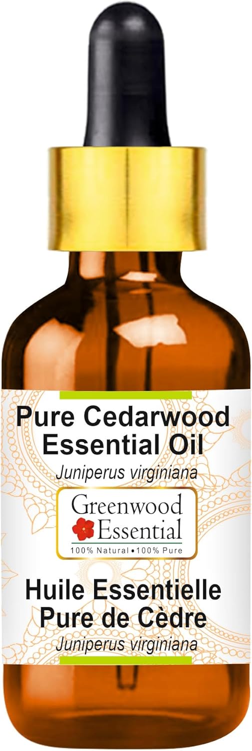 Greenwood Essential Pure Cedarwood Essential Oil (Juniperus virginiana) with Glass Dropper Steam Distilled 10ml (0.33 oz)