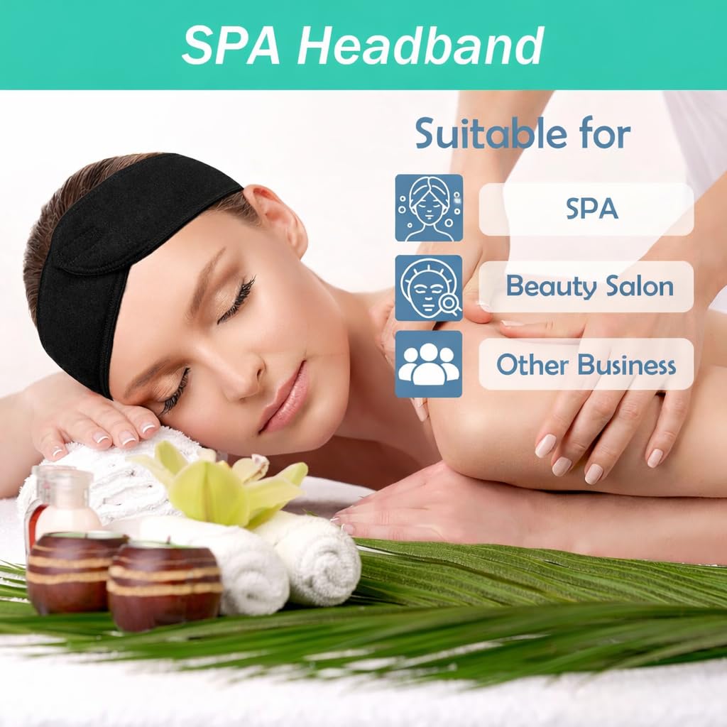 3Pcs Facial Spa Headband Set for Women – Adjustable, Non-Slip Terry Cloth Headband for Face Washing, Make-up Application and Showering – Soft and Stretchable Hair Wrap