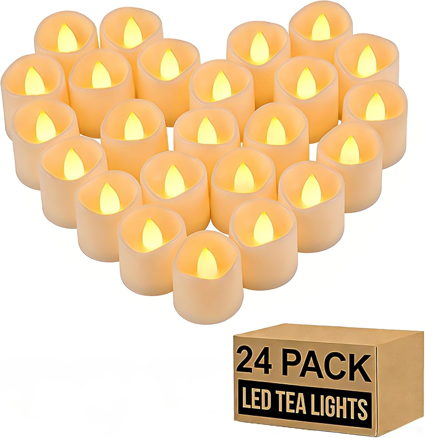 Gmnee 24Pcs Tea Lights Battery Operated, 200+Hours Small LED Candles | Flameless Tealights Candles for Christmas, Wedding, Party, and Halloween Decoration (Battery Included)