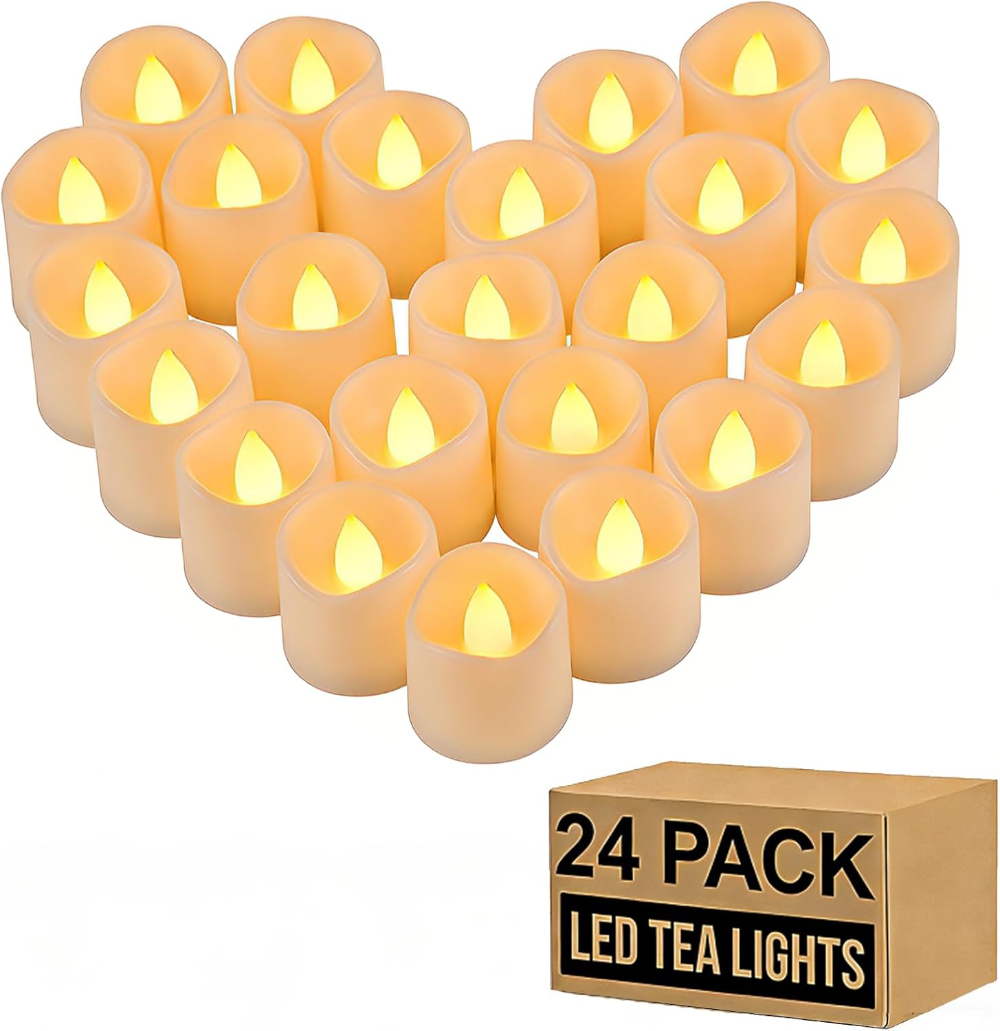 Gmnee 24Pcs Tea Lights Battery Operated, 200+Hours Small LED Candles | Flameless Tealights Candles for Christmas, Wedding, Party, and Halloween Decoration (Battery Included)