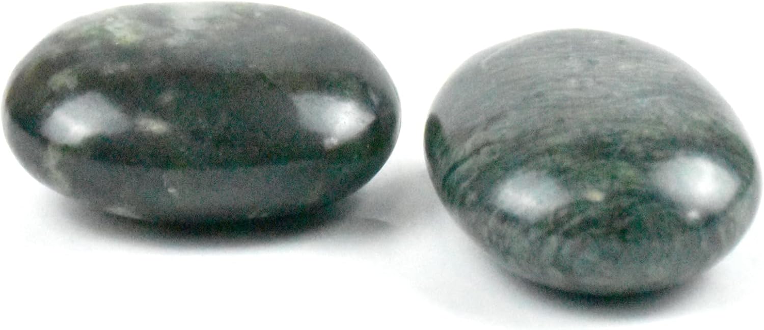 2Pcs Hot Massage Stones Set Natural Green Jade Heated Warmer Stone for Spa Massage (2.76 x3.54 in(7x9cm))
