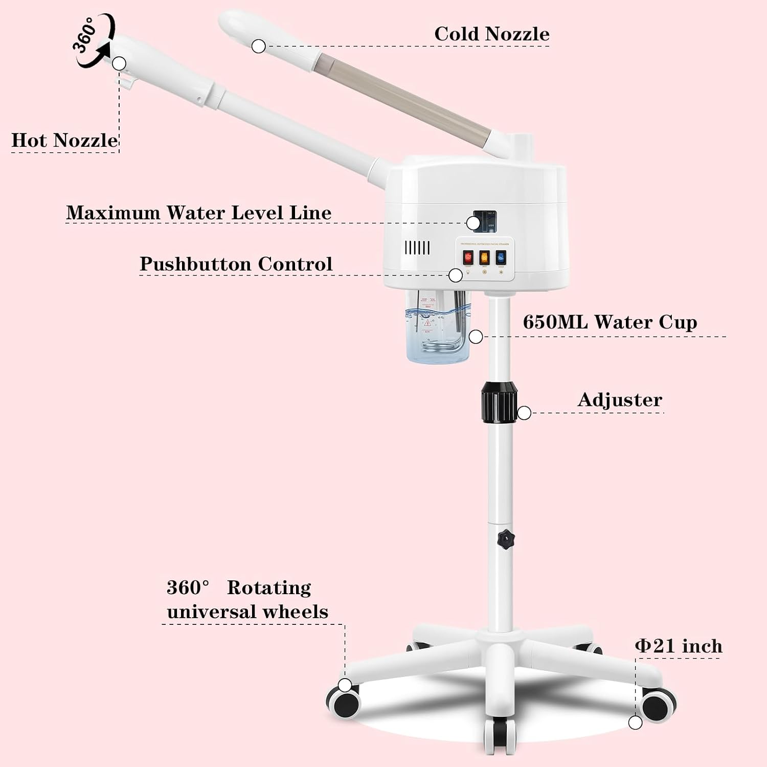 2 in 1 Hot & Cold Mist Facial Steamer, Professional Face Steamer on Wheels for Beauty Salon, Spa and Home Use