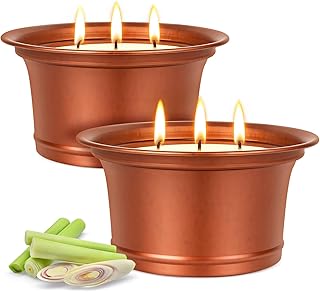 Citronella Candles Outdoor, 2 Pack Large Citronella Candles, Three Wick Lemongrass Candle Set, Natural Soy Wax Candle, Long Burning Outdoor Candle for Patio Garden Camping Indoor Home Decor