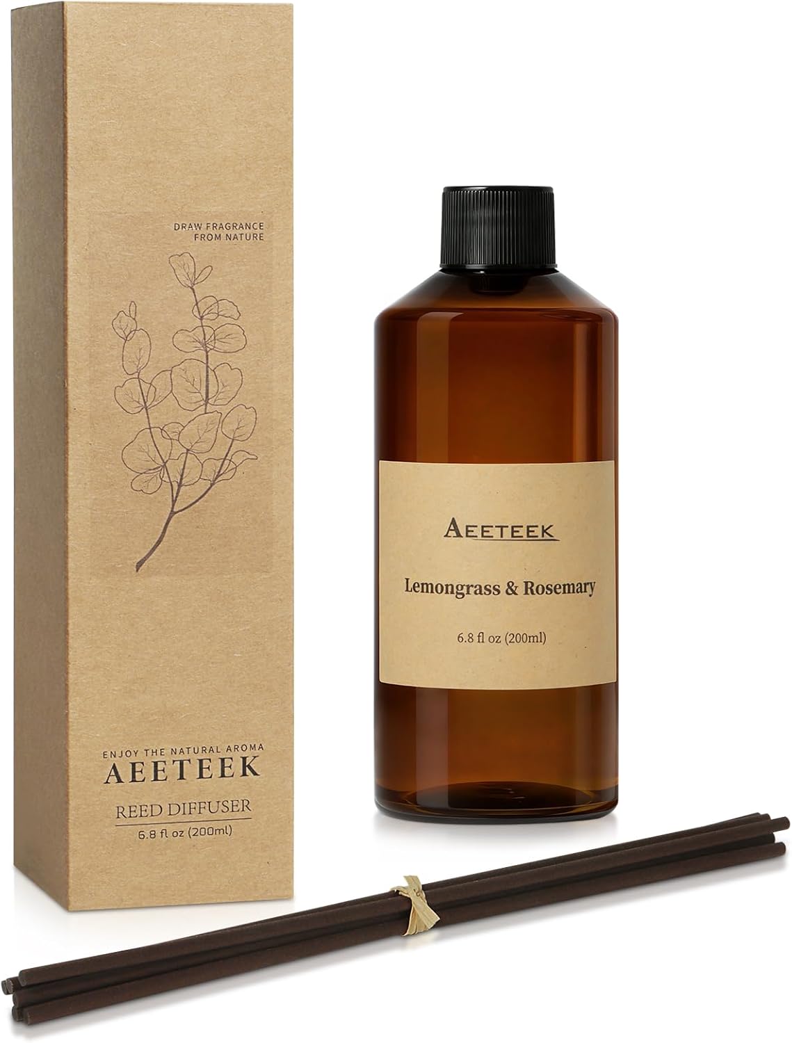 Reed Diffuser, Lemongrass Rosemary Fresh Ginger Scented Oil Refill with Diffuser Sticks, 6.8 Fl Oz (200ml) Essential Oil Diffuser for Bathroom, Elegant Fragrance for Room Decor