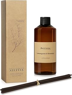 Reed Diffuser, Lemongrass Rosemary Fresh Ginger Scented Oil Refill with Diffuser Sticks, 6.8 Fl Oz (200ml) Essential Oil Diffuser for Bathroom, Elegant Fragrance for Room Decor
