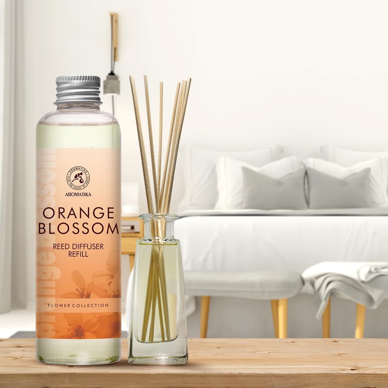 Refill Reed Diffuser Orange Blossoms 6.8Fl Oz (200ml) - Intensive - Fresh & Long Lasting Fragrance -for Aromatherapy - SPA - Home - Office - Fitness