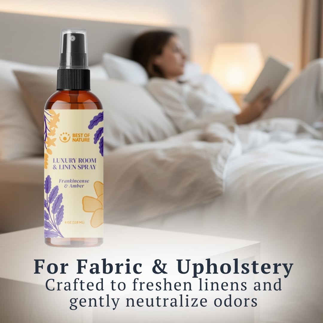 Best of Nature Luxury Room & Linen Spray – All-Natural Essential Oil Air Freshener for Home, Bedroom, Bathroom & Linens – Plant-Based, Family-Safe, Relaxing Aromatherapy Mist (Frankincense & Amber)