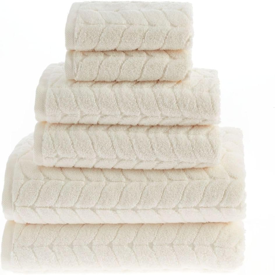 BAGNO MILANO Turkish Cotton Bath Towels, Hand Towels - Soft Plush Jacquard Collection - Highly Absorbent Towel Set (Cream, 6 pcs Towel Set)