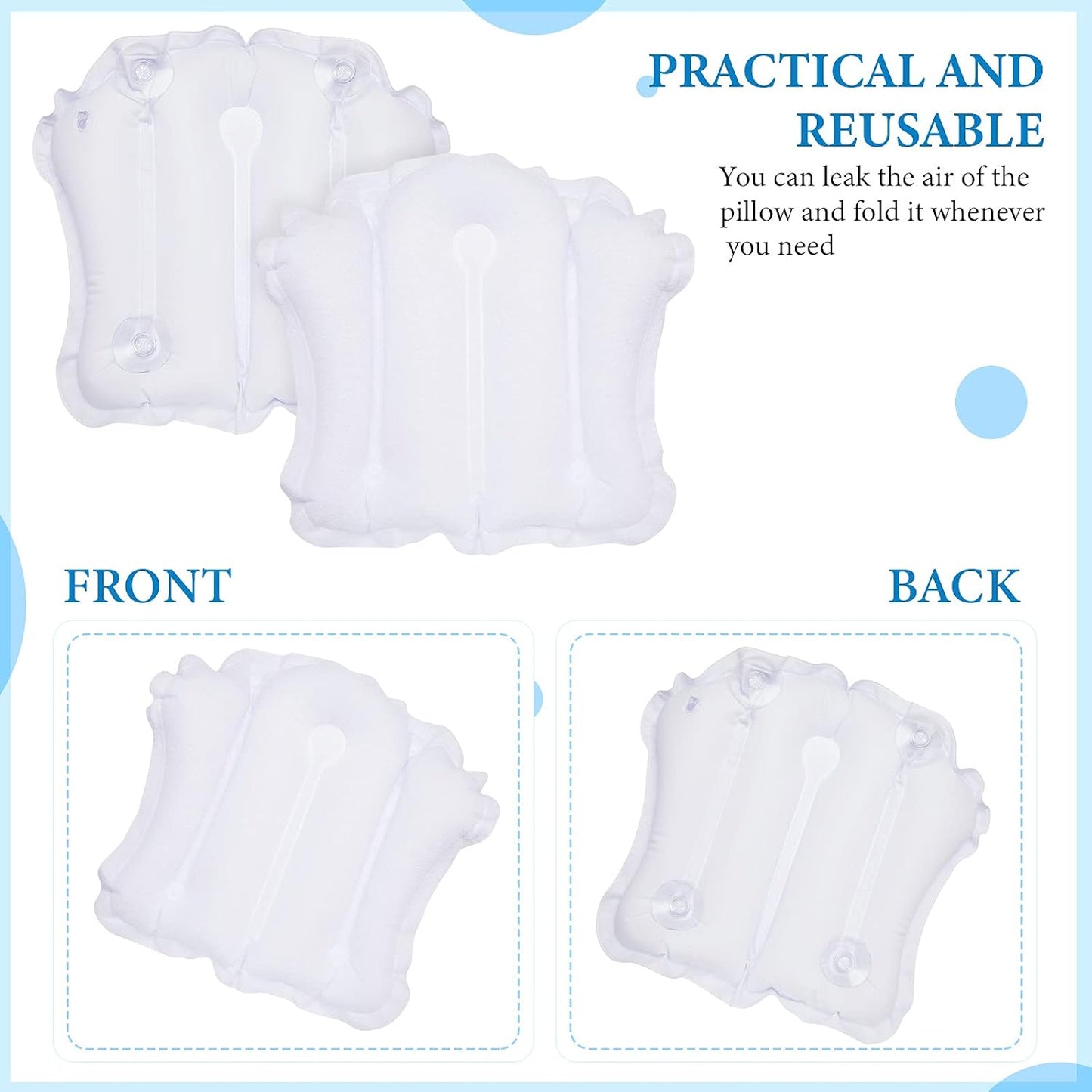 Jetec Inflatable Bath Pillow for Tub Non Slip Bathtub Pillow Soft Comfortable Terry Cloth Bath Pillow White Head Spa Pillow with Suction Cup for Bathtub Cushion, Hot Tub