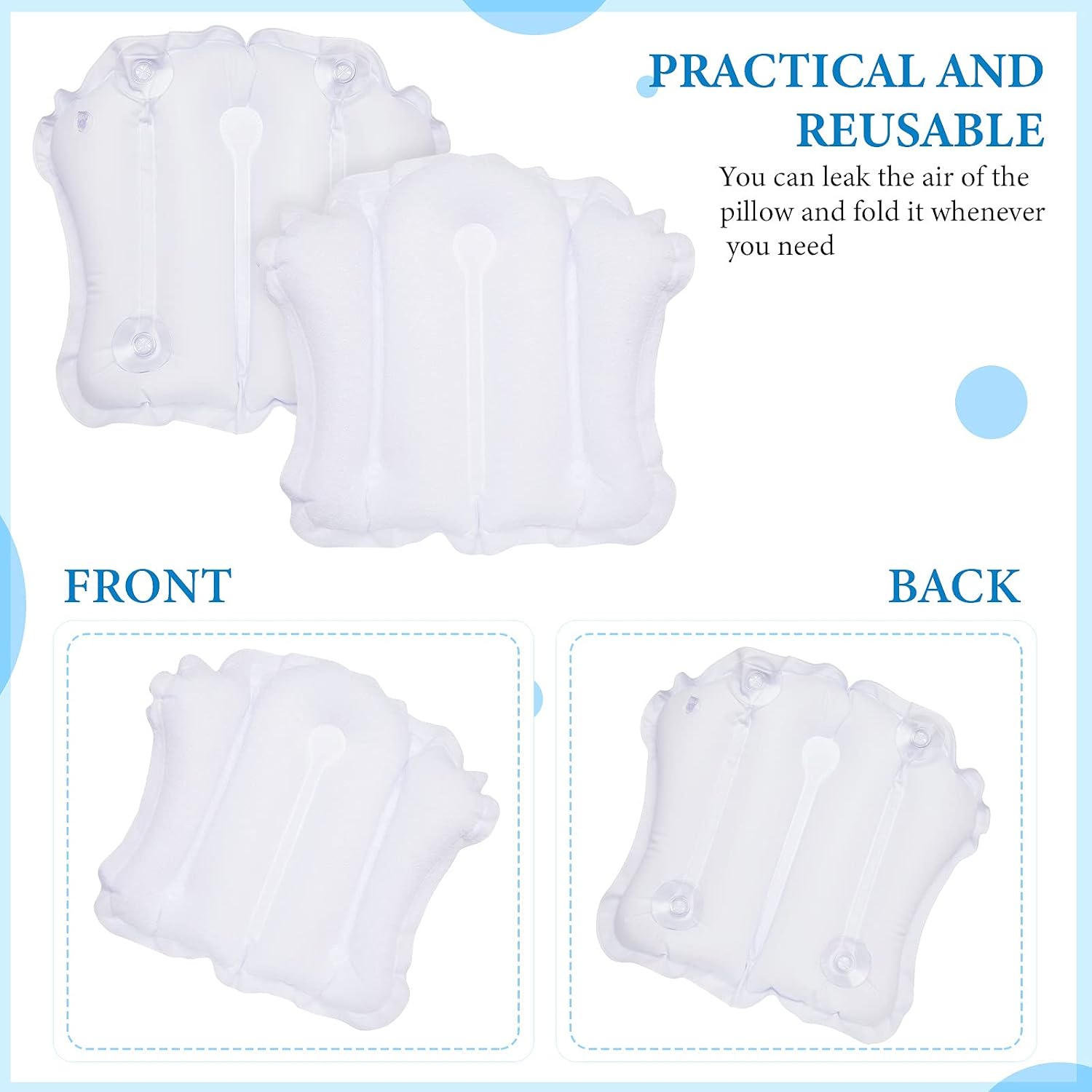 Jetec Inflatable Bath Pillow for Tub Non Slip Bathtub Pillow Soft Comfortable Terry Cloth Bath Pillow White Head Spa Pillow with Suction Cup for Bathtub Cushion, Hot Tub