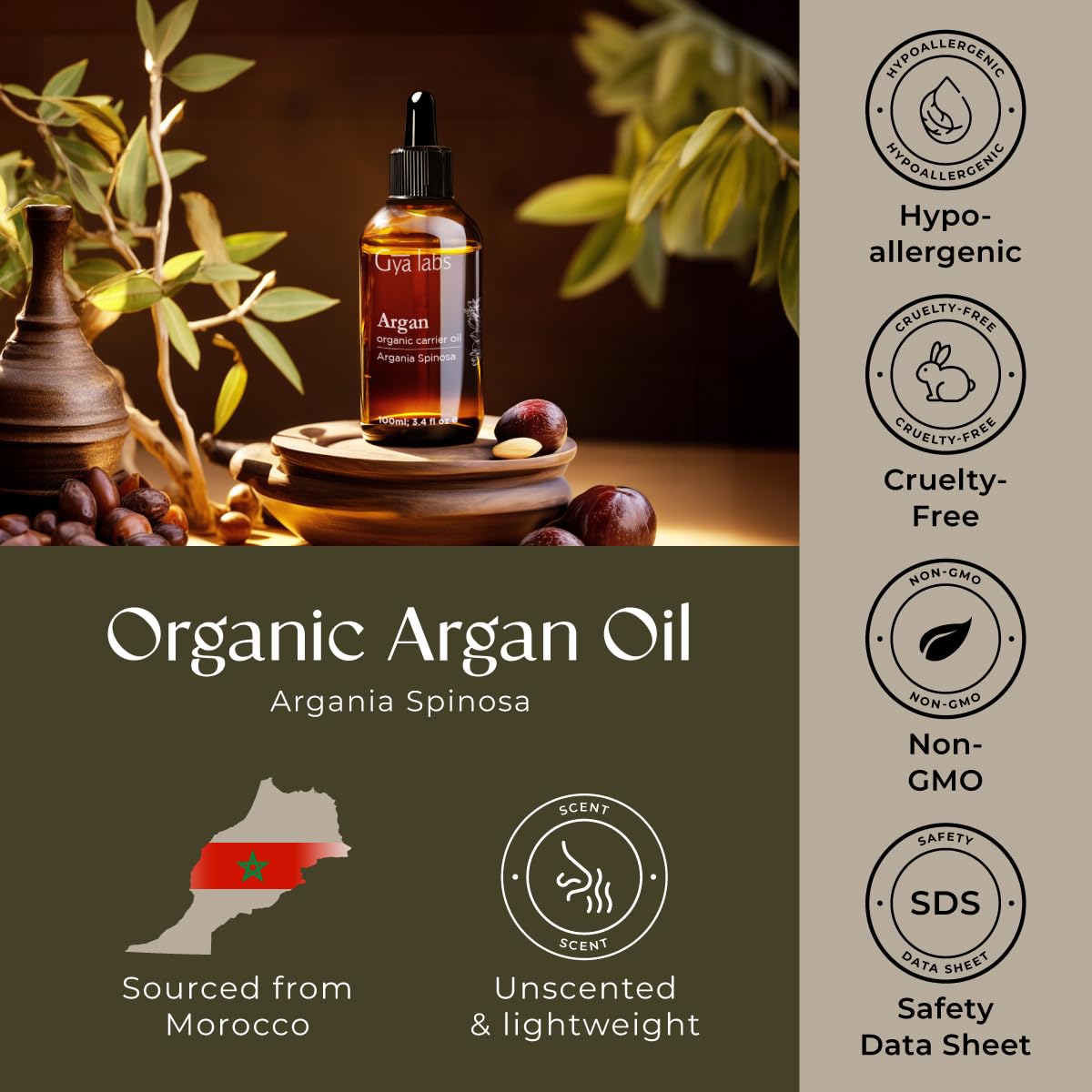 Gya Labs Argan Hair Revival Oil - 3.4 Fl Oz - Non-Greasy Formula for Thickening & Strengthening - Repairs Damaged Hair, Split Ends & Dry Scalp