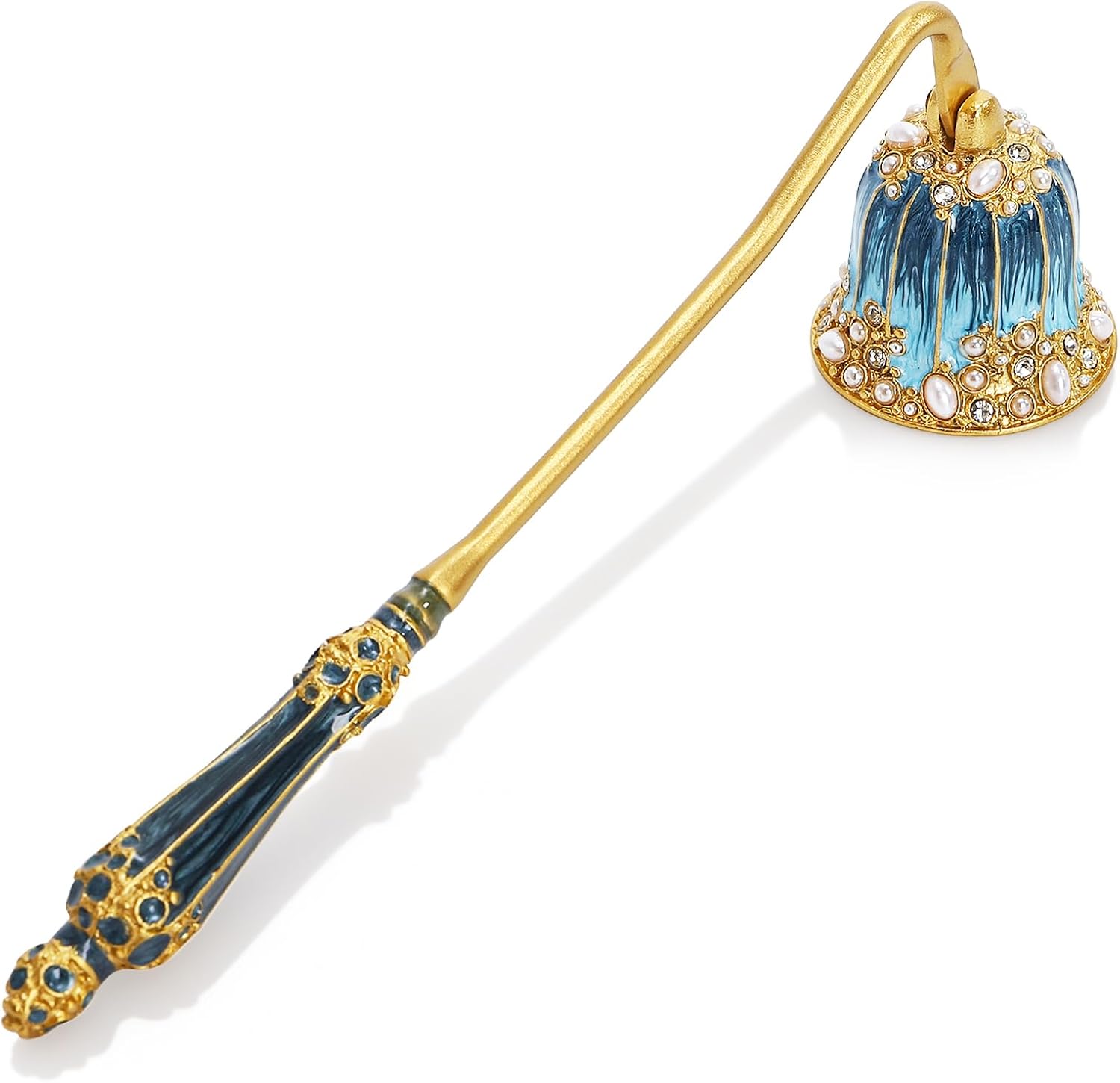Kingrol Ornate Candle Snuffer with Hand-Enamel Finish, Decorative Zinc Alloy Candle Accessory with Crystal & Pearl Embellishments, Elegant Tool for Gently Extinguishing Candles