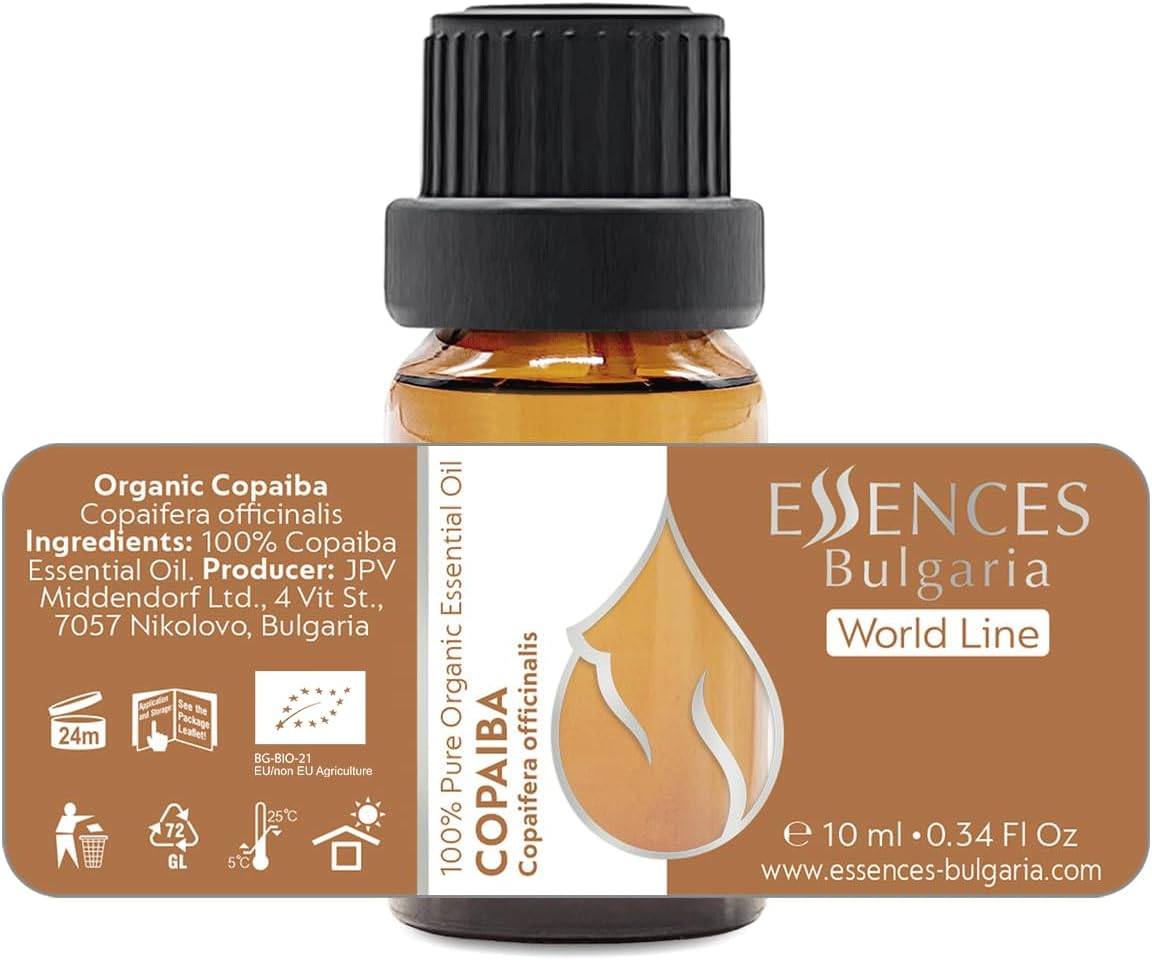 Essences Bulgaria Organic Copaiba Essential Oil 0.34 Fl Oz 10ml Copaifera officinalis - 100% Pure Natural Undiluted