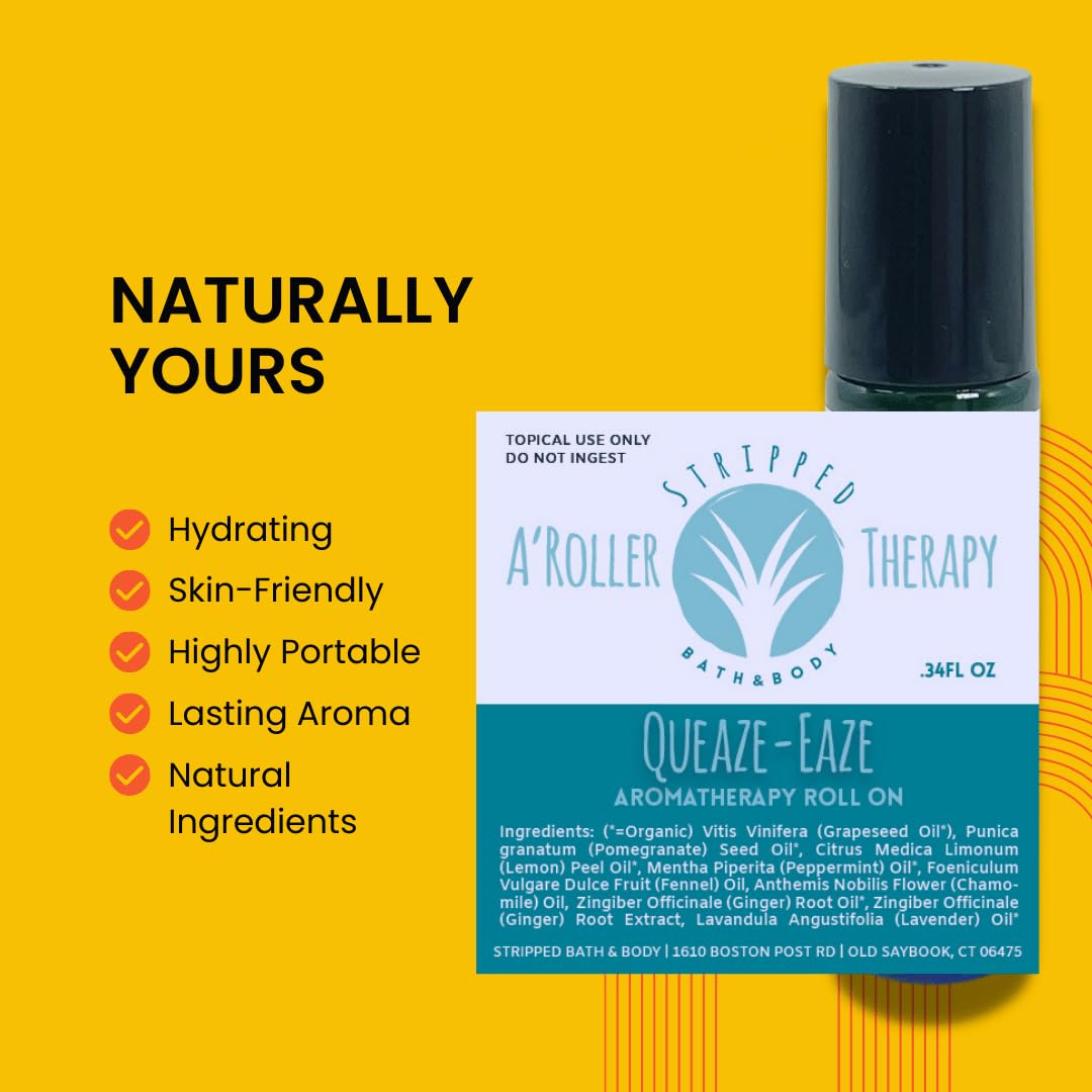Stripped QUEAZE EAZE Essential Oil Roll On (12ml) | Nausea and Motion Sickness Aromatherapy Blend for Upset Stomach & Digestive Support, Natural Relief, Stocking Stuffer Gift Idea