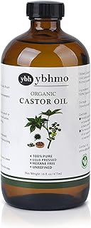 YBHMO Cold Pressed Castor Oil Organic Glass Bottle(16 Fl Oz),100% Pure ，Hexane Free for Hair Growth & Care, Castor oil pack & Moisturize Body Skin