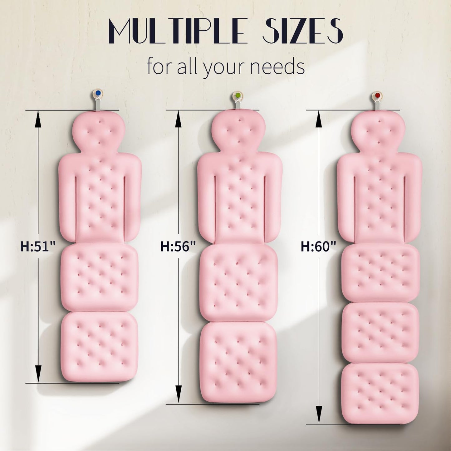 Full Body Bath Pillow for Bathtub, Thick Bathtub Cushion, Luxury Tub Pillow for Bath for Headrest Neck and Back Support Pink 51" x 16"