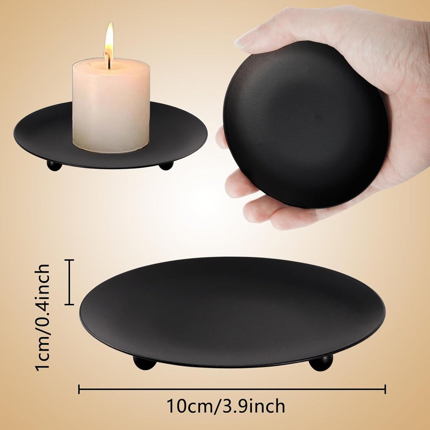 15 Pack Iron Plate Candle Holder, 4 Inch Black Candle Stand Plates for LED & Wax Candles, Decorative Iron Plate for Valentines Weddings Party Decorations