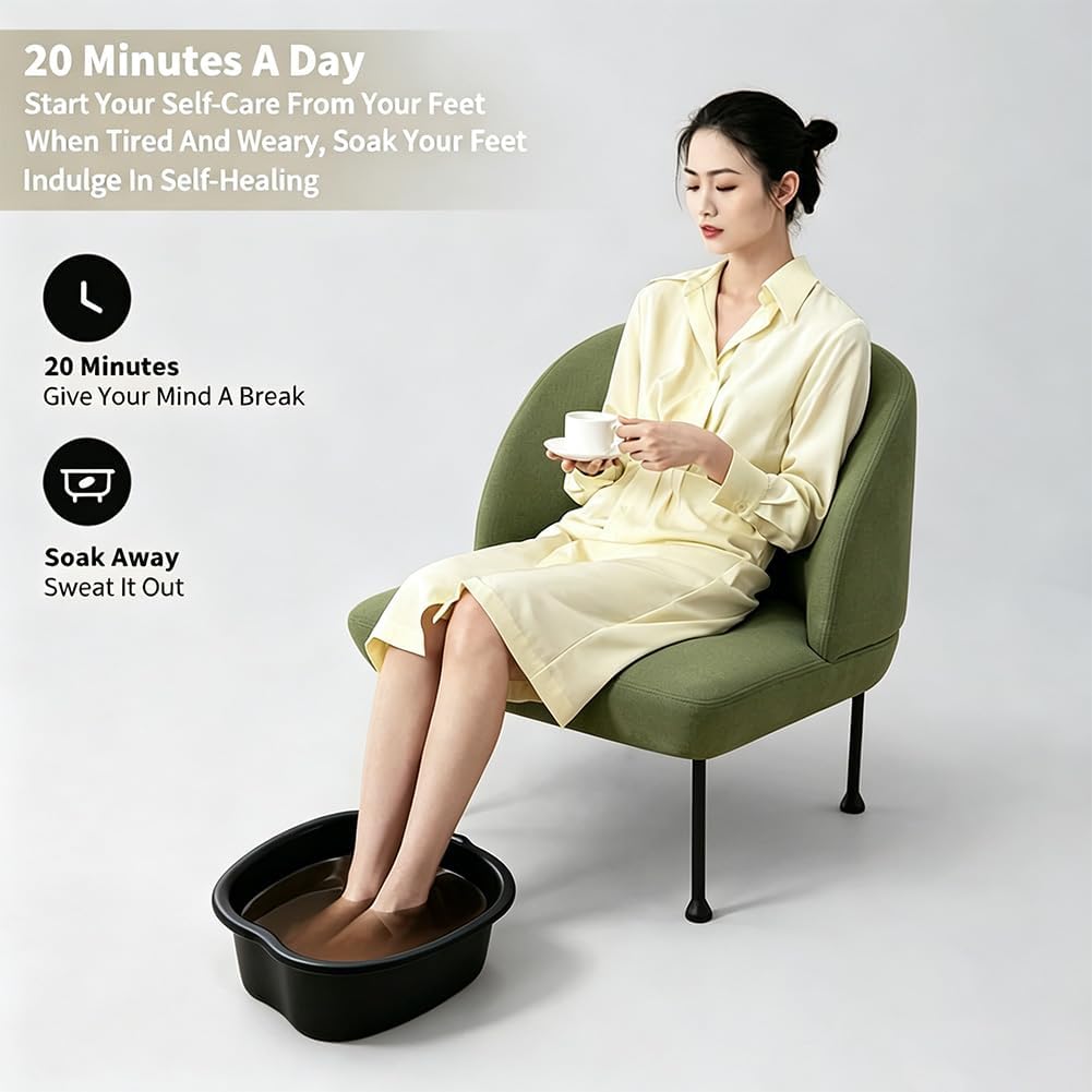Foot Soaking Tub Large Size Foot Basin Sturdy Soaking Feet Bucket Massager Tub Exfoliation Callus Pedicure Foot Spa Bath Bucket for Women and Men (Black), 15*13*6 Inch