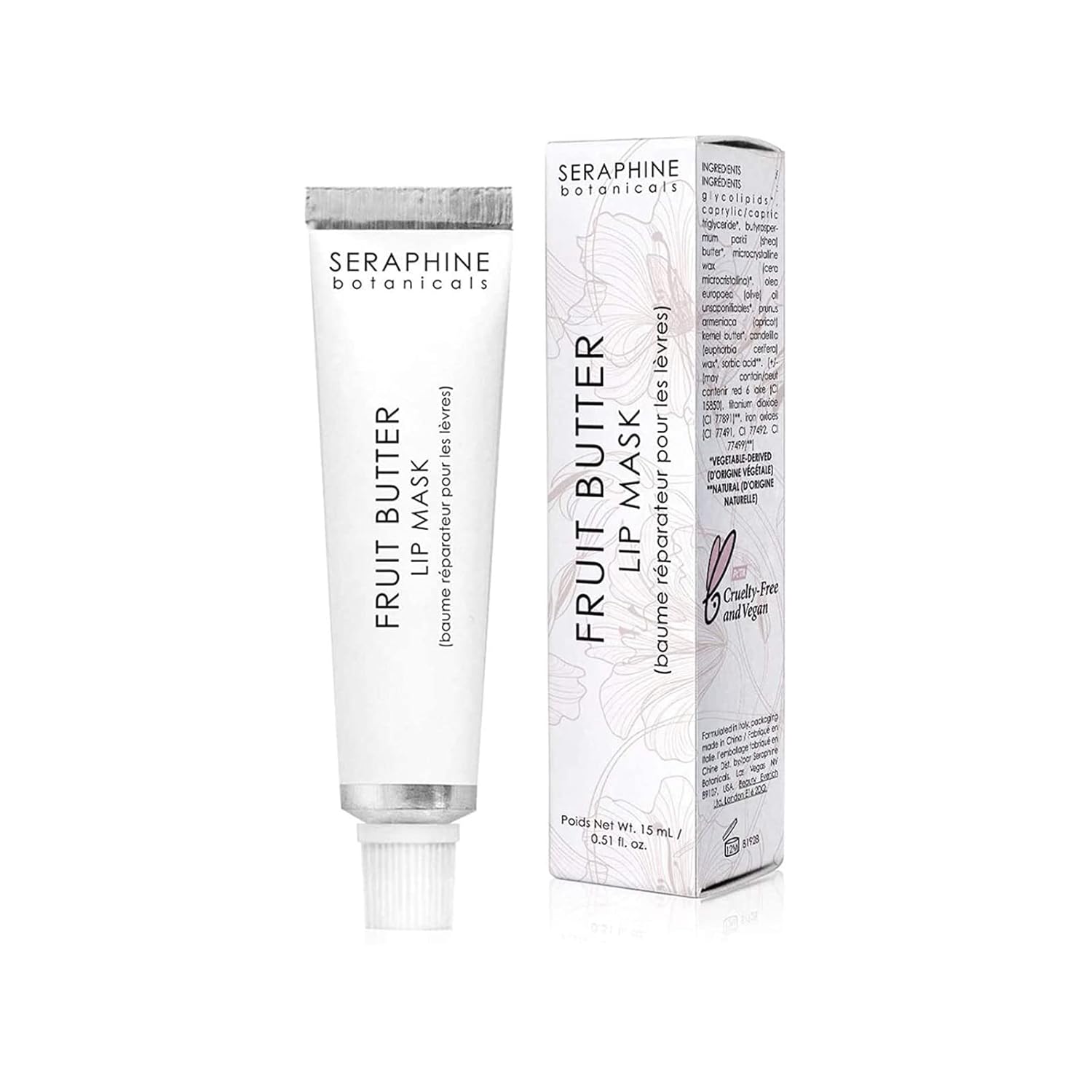 Seraphine Botanicals Fruit Butter Restorative Lip Mask Overnight Gel Balm Repair Dry, Chapped Lips Instant Hydration, Softness & Elasticity with Shea Butter & Apricot Kernel Oil Dewy Finish 0.51oz