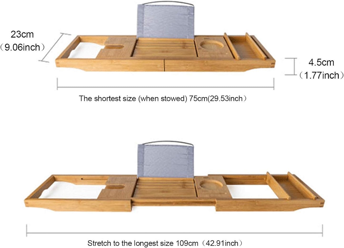 Bamboo Bathtub Tray Expandable Bathroom Tray for Home Spa Relaxation, Premium Foldable Wood Bath Table, Soap Dish, Book, Phone & Tablet Holder, Wine Glass Slot - Relaxing Bath Caddy