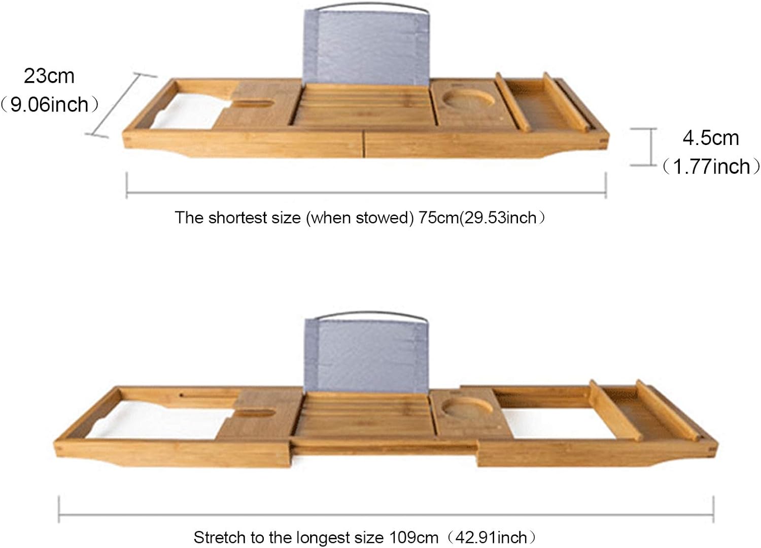 Bath Caddy Tray for Tub, Bamboo Bathtub Tray Caddy 29.5-42.9 inch Expandable with Wine Glass Holder, Book Stand and Phone Slot Luxury Bubble Bath Accessories & Spa Decor Distinctive Gift