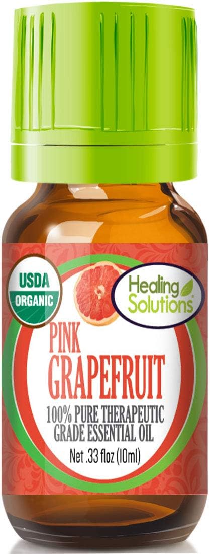 Healing Solutions Grapefruit Essential Oil - Pink Grapefruit Essential Oil Organic for Diffuser, Skin, Hair, Aromatherapy, DIY – Zesty & Refreshing Scent (0.33 Fl Oz)
