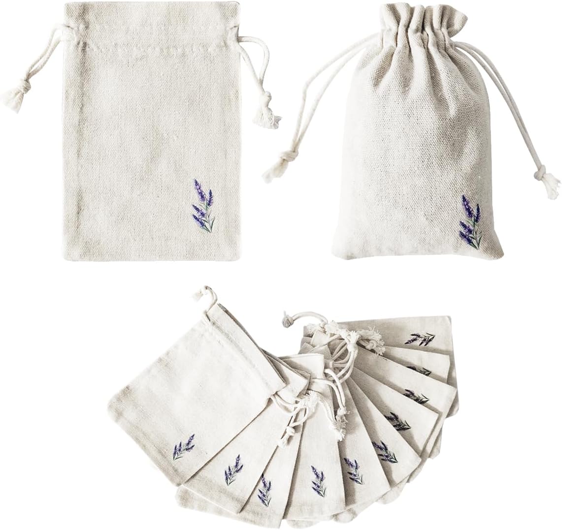 Daclubmenxy 20 PCS Lavender Bags, lavender sachets, Sachet Empty Bag, Drawer Sachets, with Drawstring Cotton Pouch for Filling Spice Jewellery Wedding Clothes Storage (Off-White, 4x6 in)