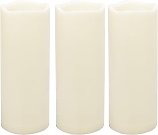Large Outdoor Waterproof White Flameless Candles with Timer Big Battery Operated Plastic LED Pillar Candles for Garden Patio Home Wedding Party Decorations Flickering Electric Lights 3”x8” 3 Pack