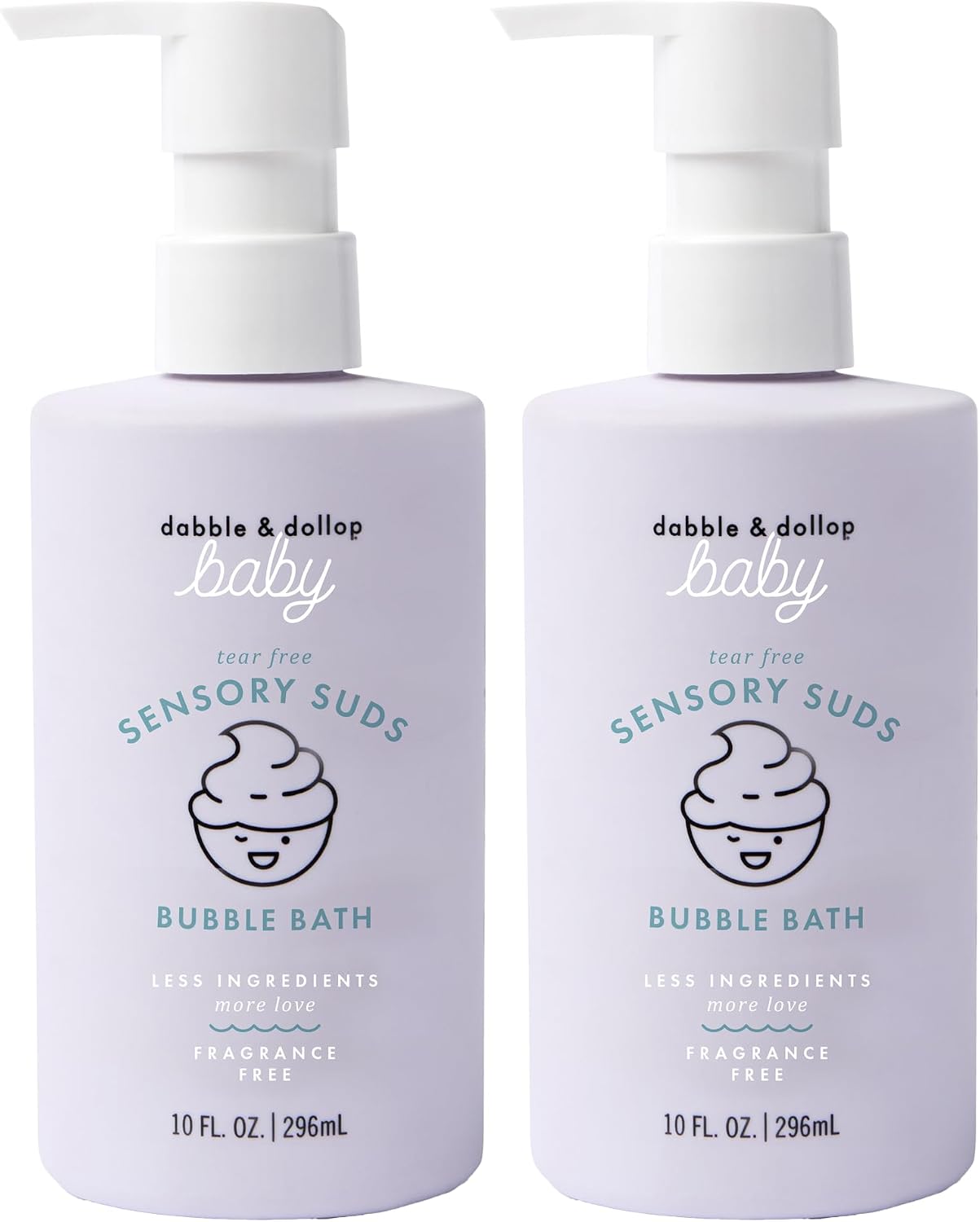 Dabble & Dollop Baby Bubble Bath for Sensitive Skin - Tear-Free & pH-Balanced, EWG-Verified, Fragrance-Free, Long-Lasting Baby Bath Bubbles (10 fl oz, Pack of 2)