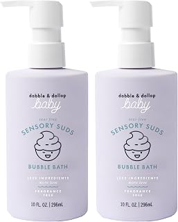 Dabble & Dollop Baby Bubble Bath for Sensitive Skin - Tear-Free & pH-Balanced, EWG-Verified, Fragrance-Free, Long-Lasting Baby Bath Bubbles (10 fl oz, Pack of 2)