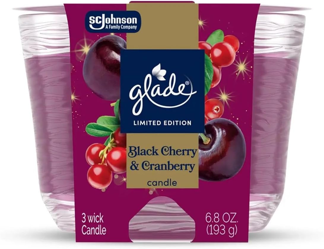 Glade 3-Wick Scented Candles, Black Cherry & Cranberry, 3-Pack, 6.8 Oz Each, Jar Candles