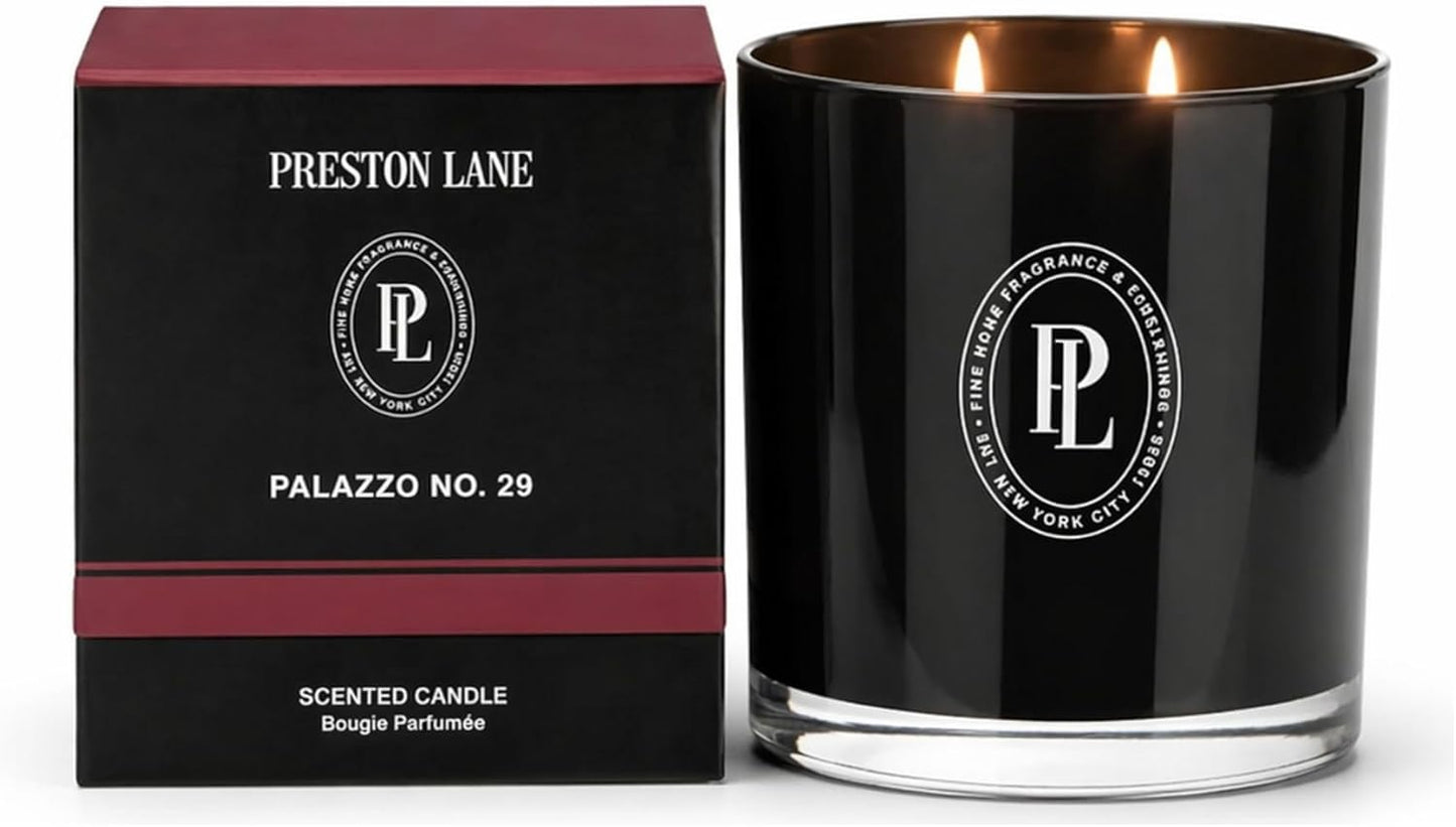 Preston Lane Luxury 2-Wick Scented Candle, Palazzo No. 29, 7.5 oz Hand-Poured in USA | Long Burn Time (20–30 Hrs), Vegan Soy Wax Blend, Decorative Glass Vessel, Fine Italian Fragrance