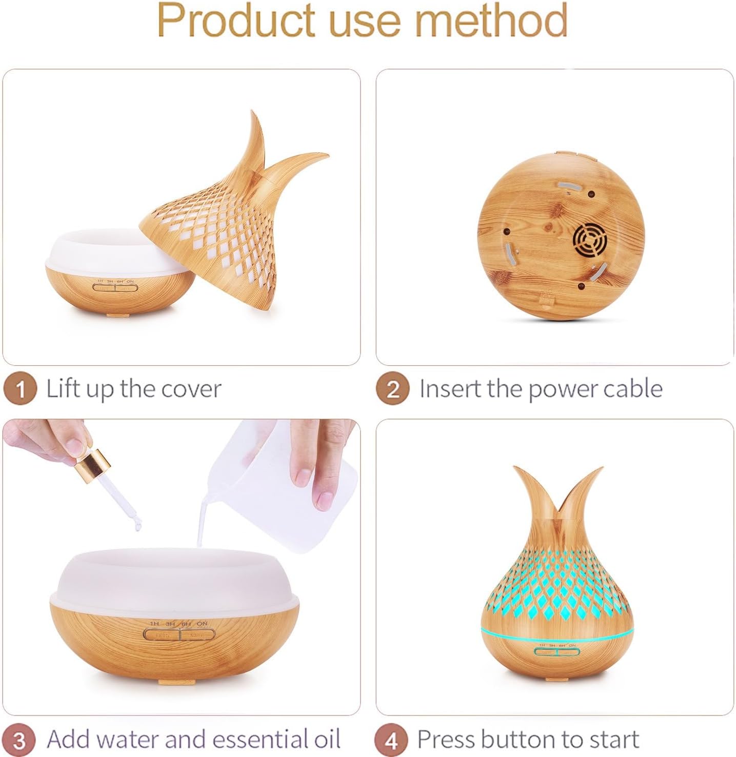 500ml Ultrasonic Aromatherapy Essential Oil Diffuser, Wood Grain Cool Mist Humidifier with Remote Control, Timer & 7 LED Colors Light for Bedroom Home Office