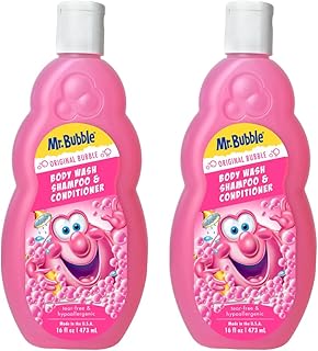 Mr. Bubble Kids Original 3in1 Shampoo, Conditioner, Body Wash – Hypoallergenic, Tear Free Bubble Gum Scented, Creates Big Bubbles In The Tub And Shower (Pack Of 2 Bottles, 16 fl oz Each)