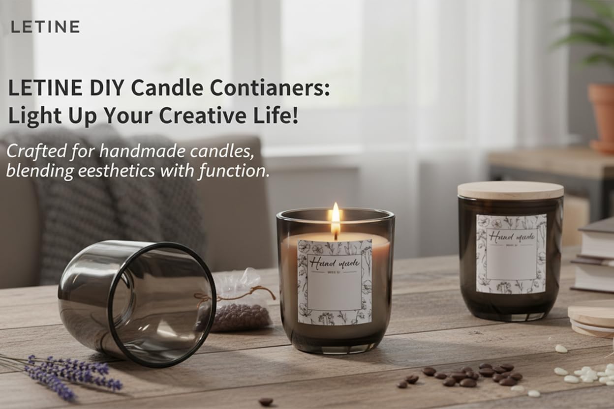 LETINE 12PCS 8oz Smoke Gray Glass Candle Jars with Lids - Perfect for Storage & Gifts | Durable Candle Containers for Bulk Candle Supplies, Wedding Favors & Christmas Decor
