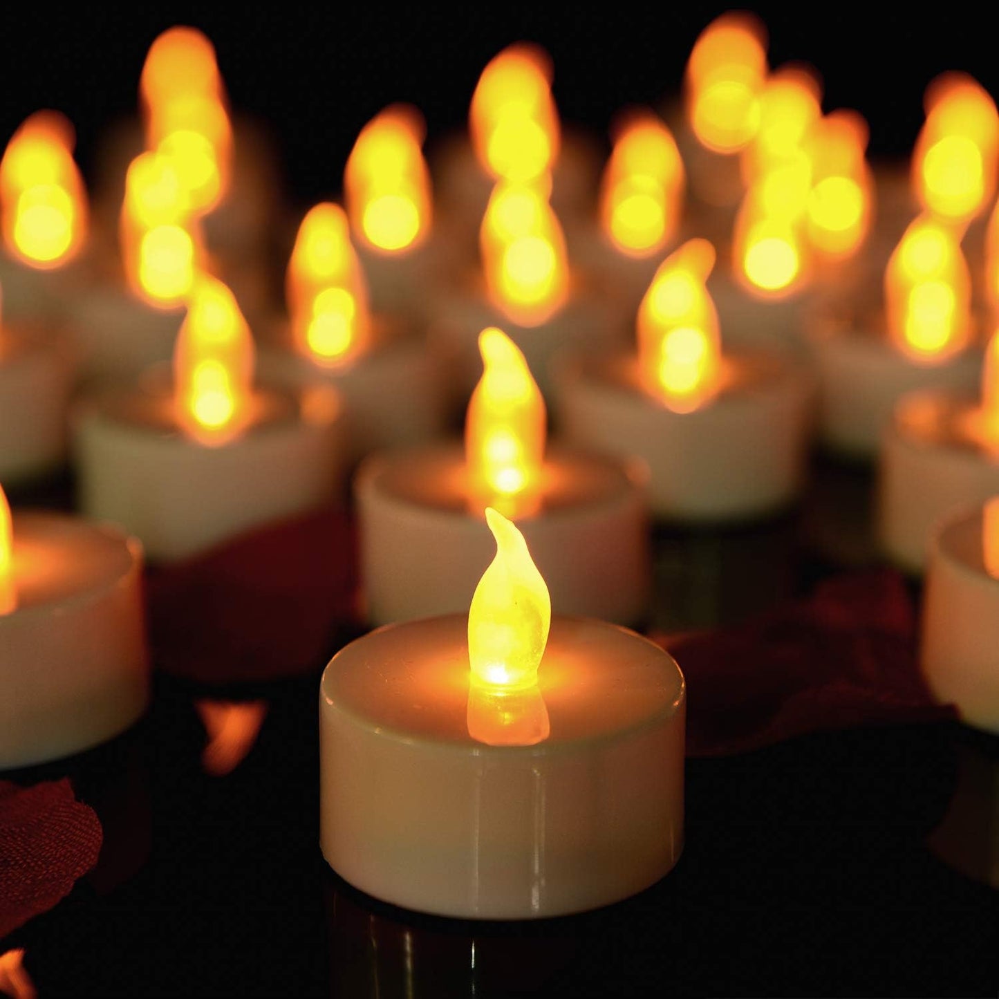 Lasts 2X Longer Flameless Tealight Candles [50 Pack, Batteries Included], Realistic Tea Lights Candles, Flickering Bright Tealights, Battery Operated Unscented Candles