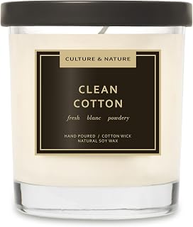 CULTURE & NATURE Natural Soy Wax Candle 7oz Clean Cotton Scented