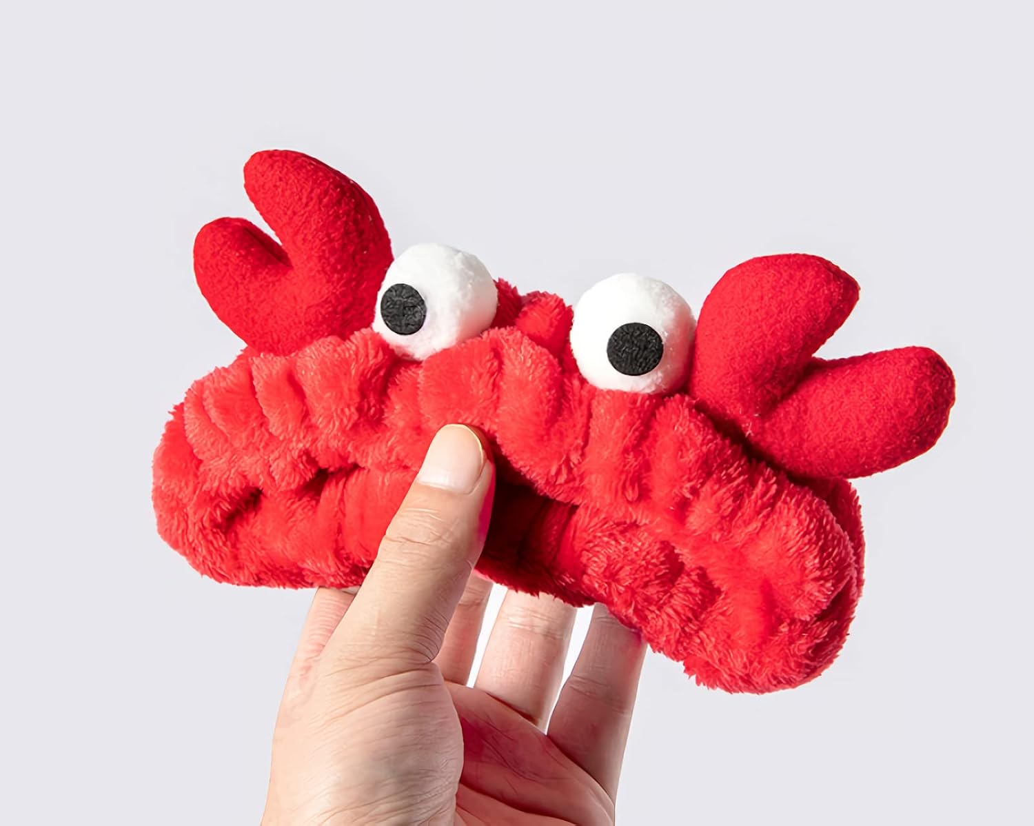 GK-O Creative Face Wash Hair Band Cartoon Crab Headband Womens (Red) | Cute cartoon crab shaped plush face wash hair band with funny eyes soft elastic head band spa makeup wrap for women