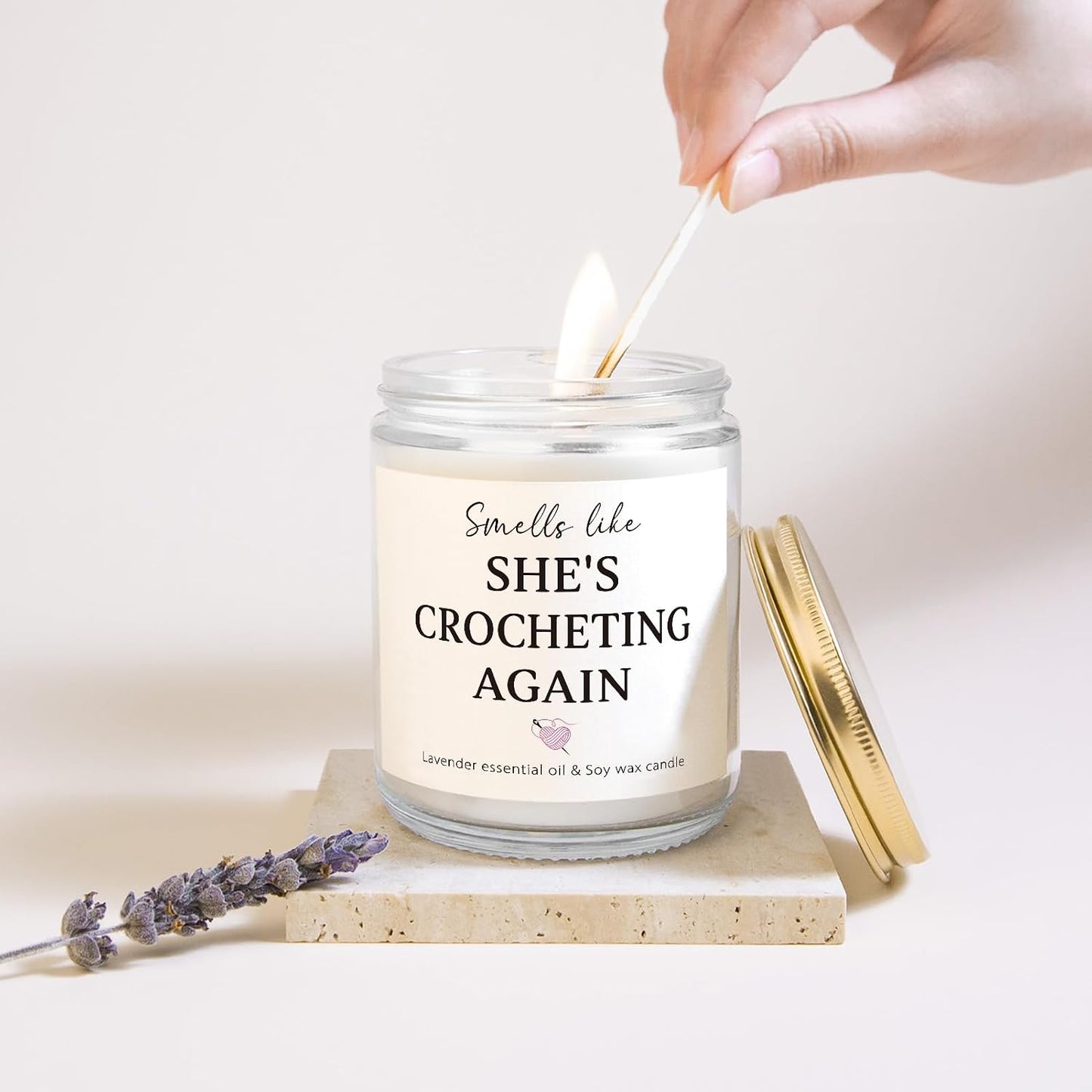 Funny Crochet Gifts, Gifts for Crocheters, Knitters - Lavender Scented Candles, Crochet Stuff for Crocheting Lovers Yarn Lovers Crafters, Mothers Day Birthday Crocheting Gift for Mom Friend Grandma