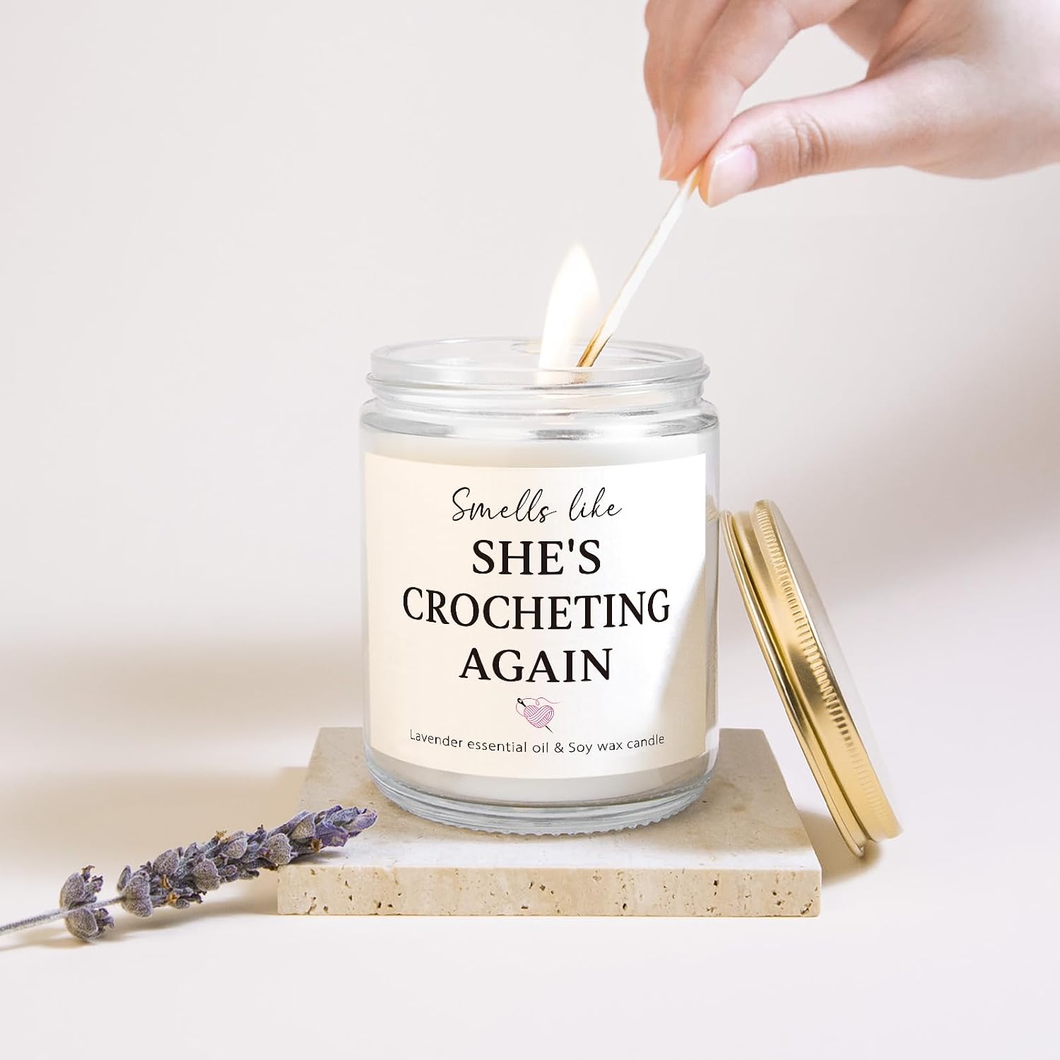 Funny Crochet Gifts, Gifts for Crocheters, Knitters - Lavender Scented Candles, Crochet Stuff for Crocheting Lovers Yarn Lovers Crafters, Mothers Day Birthday Crocheting Gift for Mom Friend Grandma