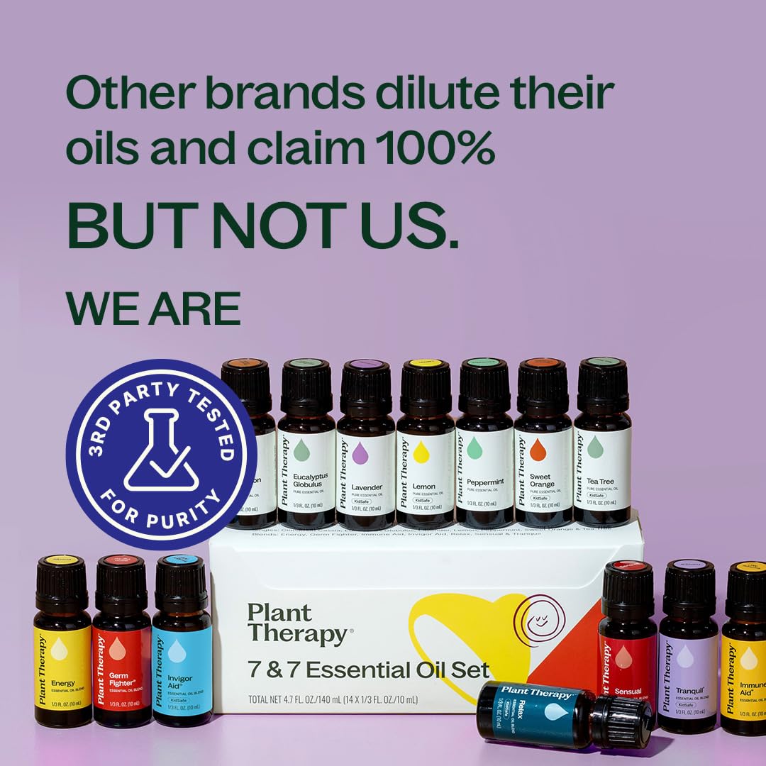Plant Therapy 7 & 7 Essential Oils Set, 7 Most Popular Single Essential Oils Plus 7 Favorite Blends, Each 10 mL (1/3 oz), 100% Pure, Undiluted, Great for DIYs, Skincare and Essential Oil Diffusers