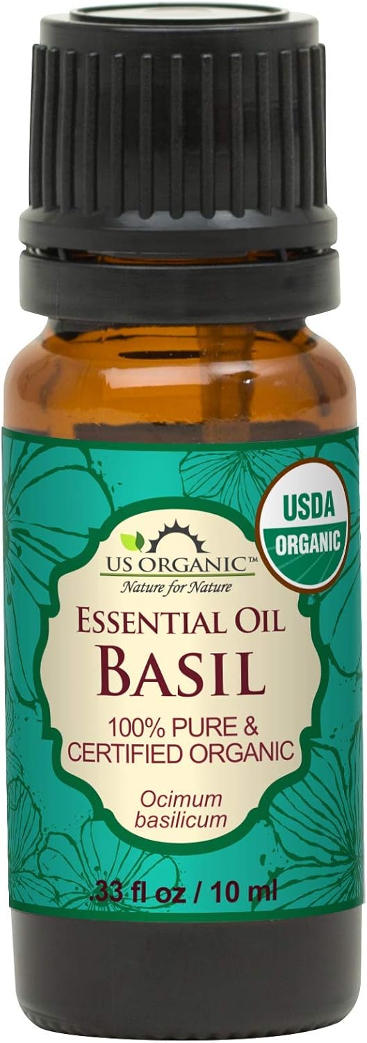 US Organic 100% Pure Basil Essential Oil, USDA Certified Organic, Steam Distilled W/Euro Dropper, 10 ml (More Size Variations Available)