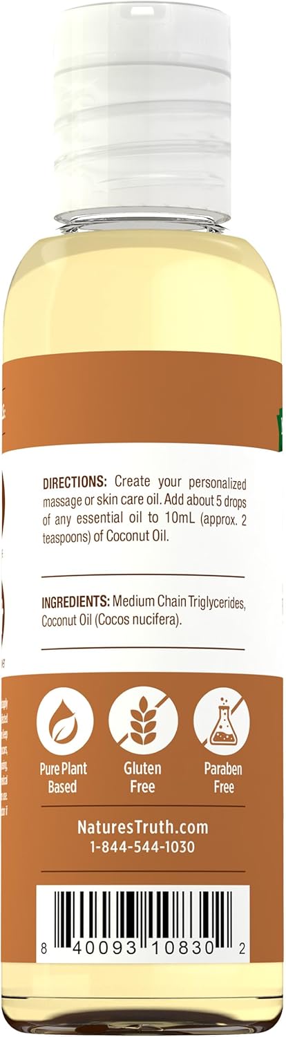 Nature's Truth Coconut Oil for Skin | Unscented Liquid Oil | Pure Plant Based | Paraben and Gluten Free | 4 oz