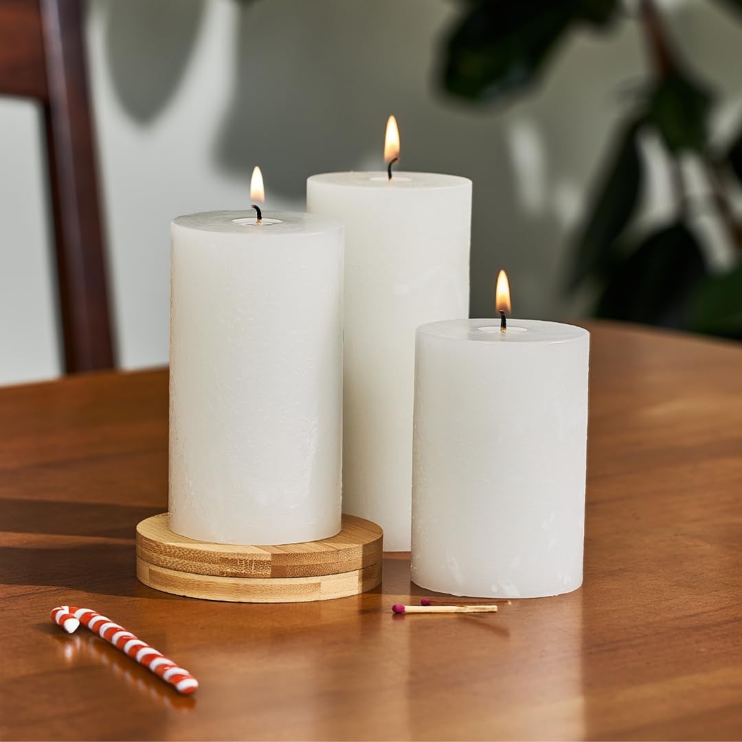 Peppermint Candle, Set of 3, 3x4, 3x5, 3x6 Scented Pillar Candles, Christmas, Holiday Home Accent, Candy Cane Aroma, Fresh Winter Scent, Seasonal Gift Candle for Men and Women