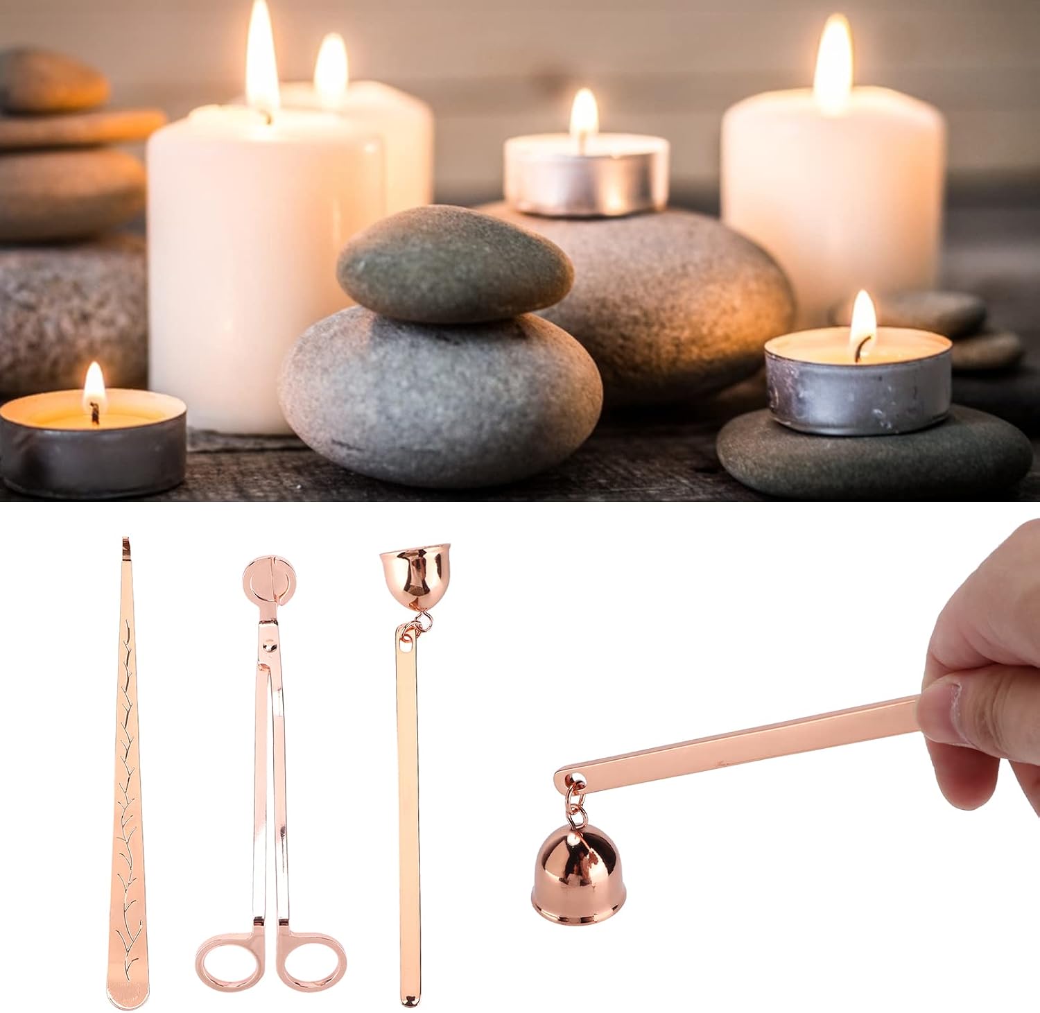 3Pcs Wick Trimmer Set, Candle Accessories Kit with Wick Dipper and Snuffer, Stainless Steel Candle Wick Scissors for Home Decor, Aromatherapy Candles, for Christmas Va