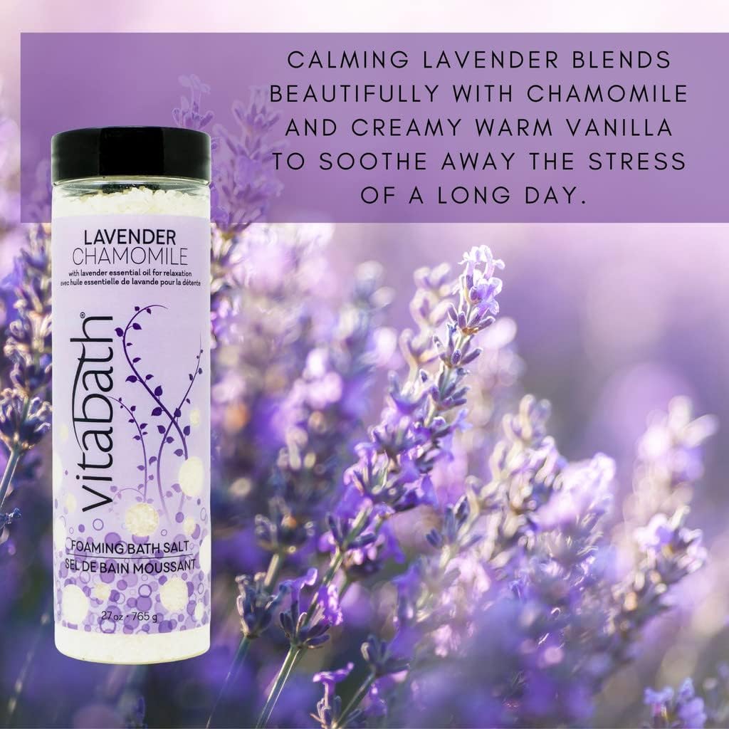 Vitabath Lavender Chamomile Foaming Bath Salts Relaxing Bubble Aromatherapy - Muscle & Body Ache Soothing Foamy Soak & Nourishing Skincare for Women & Men – 27 oz